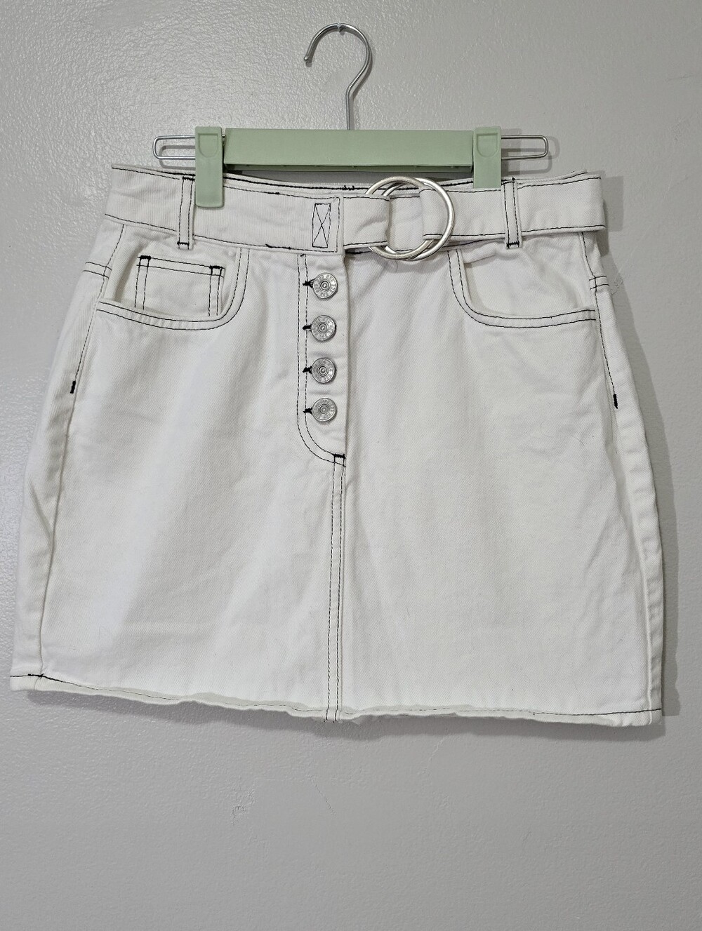 BDG White Mini Skirt with Contrasting Black Stitching